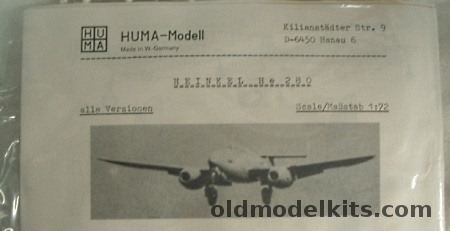 Huma Model 1/72 Heinkel He-280 All Versions - Bagged plastic model kit